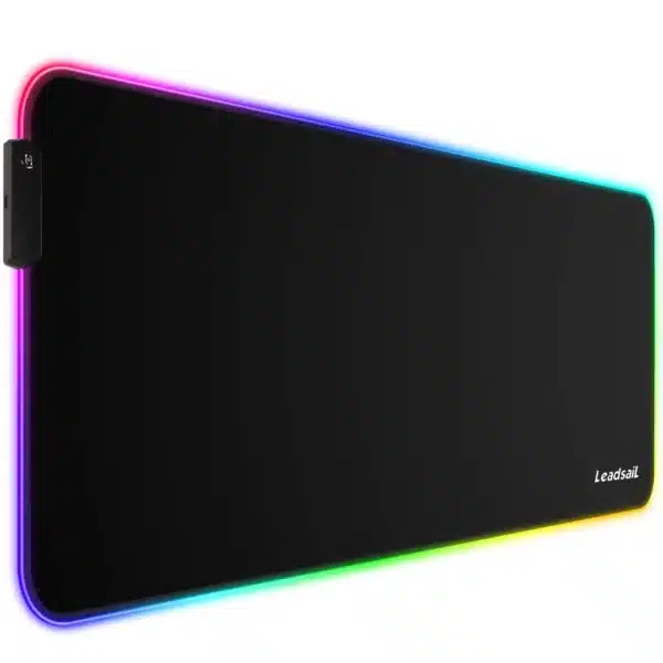 Tapis de Souris Gaming – LeadsaiL RGB, XXL 80×30 cm, 15 Modes LED, Base Antidérapante – Noir